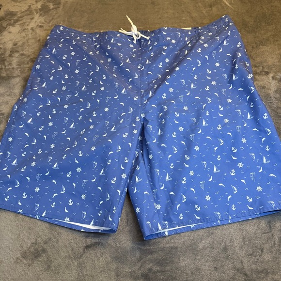 St Johns Bay Swim Trunks Mens 4XLT Blue Nautical Sailboat Anchor Elastic Waist - Picture 2 of 13